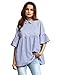 SheIn Women's Oversized Striped Ruffle Half Sleeve Collared Blouse Large Blue