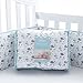 TILLYOU Breathable Crib Bumper Pads - Padded Crib Liner for Standard Cribs 28x52, Premium Woven Cotton Organic and Microfiber Fill-in Bumper Set, 4 Piece Whale Fish Gray