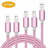 SHARLLEN Phone Cable 5Pack [3/3/6/6/10FT] Nylon Braided USB Charging & Syncing Extra Long Cord Compatible iPhone X/8/8 Plus/7/7 Plus/6s/6s Plus/SE/iPad iPod Nano (Rose Gold)...
