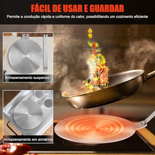 20 cm Adaptador para Fogão de Indução, Placa Conversora de Fogão de Indução, Chapa de Aço Inoxidável para Fogão com Alça Removível, Placa Conversora de Fogão de Indução, Placa Difusora de Calor