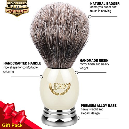 Shaving Brush, Badger Brush Shaving, Best Badger Shaving Brush, Luxury Chrome Handle, Heavy Weight, Natural Soft Badger (Metal Ivory). Professional Shaving Brush for Men, Shaving Brush 100% Natural