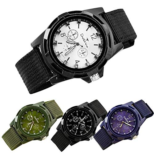 Military Watch,Men Analog Watches Army Filed Tactical Sport Wrist Watches Canvas Strap Calendar Date (Gray -3) - Thumbnail 2