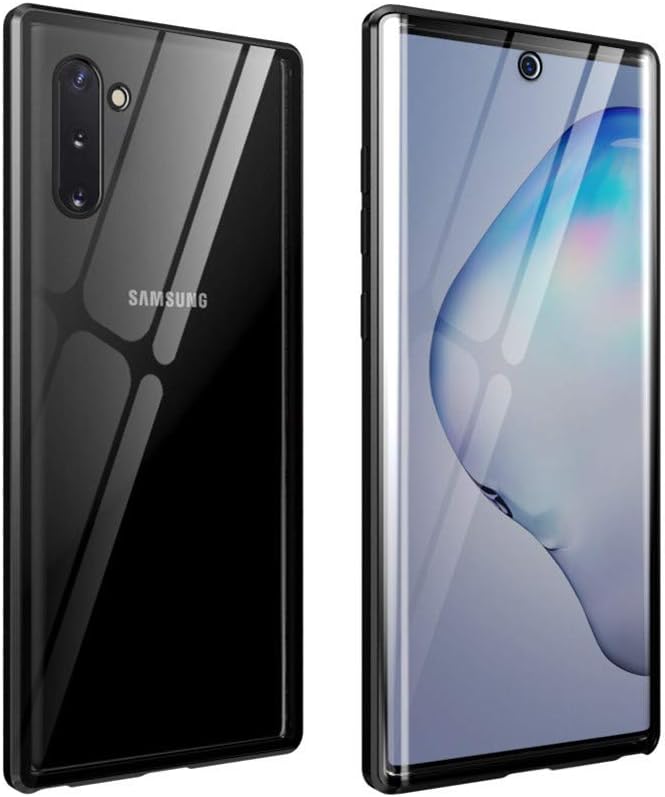 HikerClub Galaxy Note 10 Magnetic Case Front and Back Double Sided Glass Clear Anti Scratch Slim Metal Bumper Full Body Protection Case (Black)