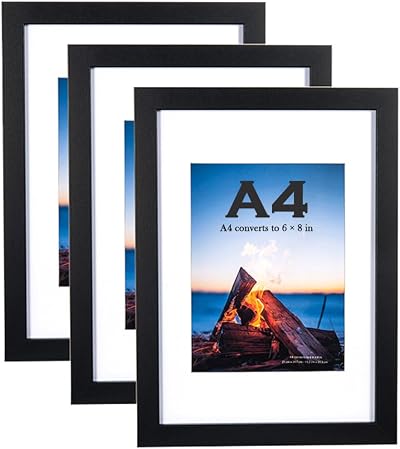 Scholar Tree A4 Frame 3 Pack Black Wooden Picture Frame with Mount