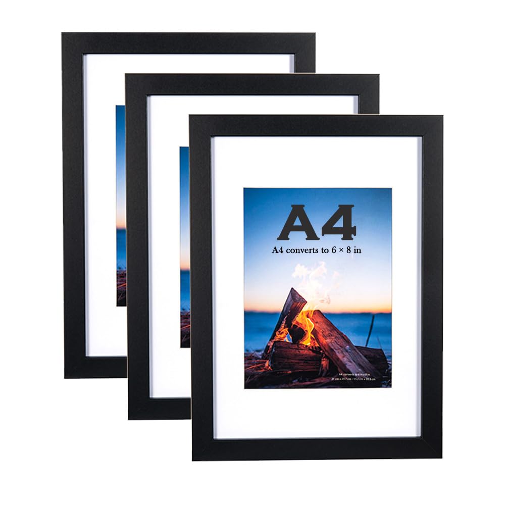 A4 Frame 3 Pack,Black Wooden Picture Frame A4 with Mount,A4 Frame,A4 Picture Frame,Freestanding and Wall Mountable,black frames