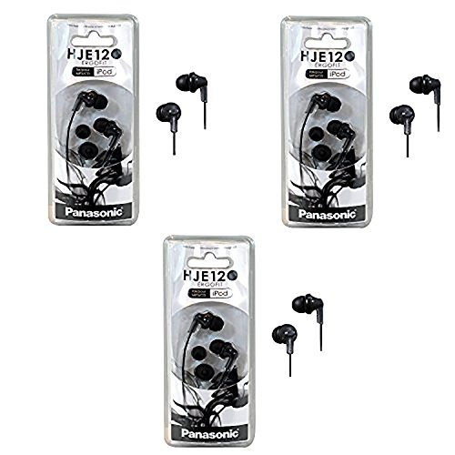 Panasonic RPHJE120K ErgoFit Earbuds Stereo In-Ear Headphones 3-PACK (RP-HJE120 Black)