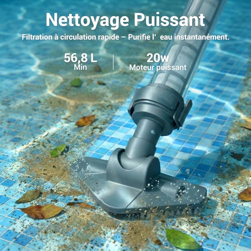 2 in 1 Rechargeable Cordless Pool Cleaner, 45 Min Battery Life, Powerful Vacuum Cleaner for Above Ground Pool, Spa, Hot Tub - Telescopic Pole 160cm, Ideal for Sand, Leaves and Debris
