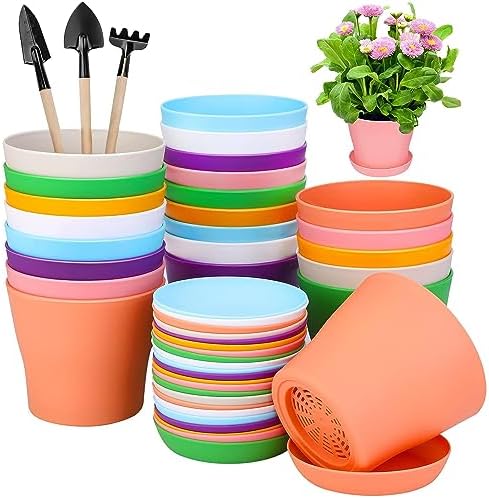 Andtooy 27 Pcs 4 Inch Colorful Plastic Plant Pots with Tray Set, Flower ...