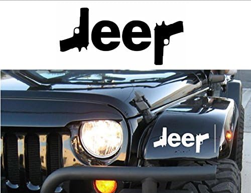 Jeep Logo W/ Guns Premium Decal 5 Inch | Sig | Glock |Wrangler | Rubicon | Cherokee | Sahara | 4X4 | Offroad | Girl Jeep | Car Truck Van Laptop Macbook Bumper Sticker (706199265380)