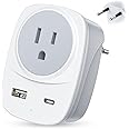 European Travel Plug Adapter USB C, FURIDEN Lite International Plug Adapter with 1 AC Outlets and 2 USB Ports, Type C Power Adaptor Charger for US to Most of Europe Iceland Spain Italy France Germany