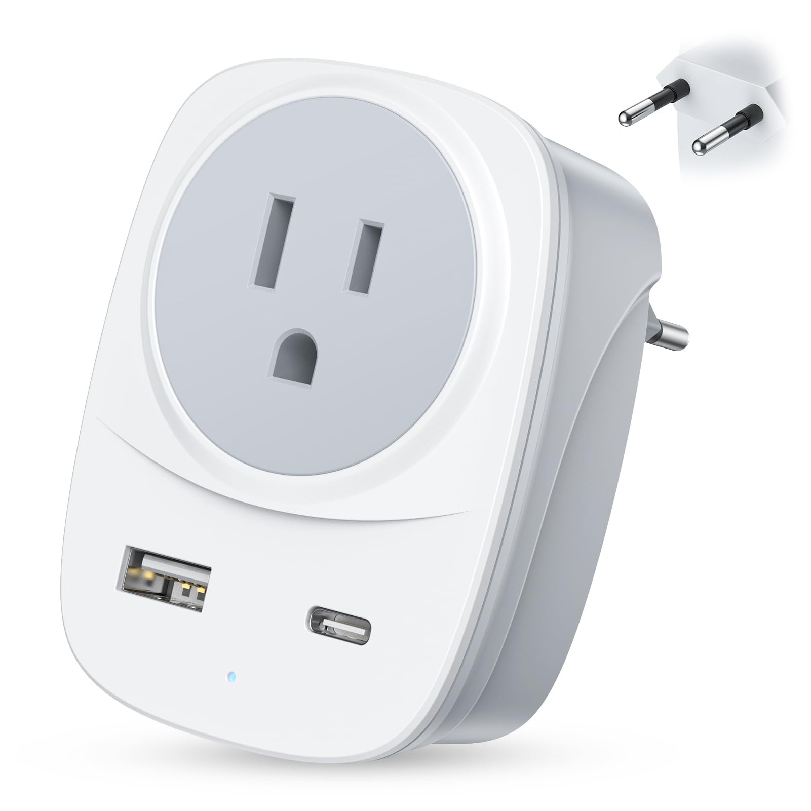 Photo 1 of European Travel Plug Adapter USB C, FURIDEN Lite International Plug Adapter with 1 AC Outlets and 2 USB Ports, Type C Power Adaptor Charger for US to Most of Europe Iceland Spain Italy France Germany