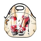 High-Heel Butterfly Thermal Neoprene Waterproof Kids Insulated Lunch Portable Carry Tote Picnic Storage Bag Lunch box Food Bag Gourmet Handbag Cooler warm Pouch Tote bag For School work Office FLB-011