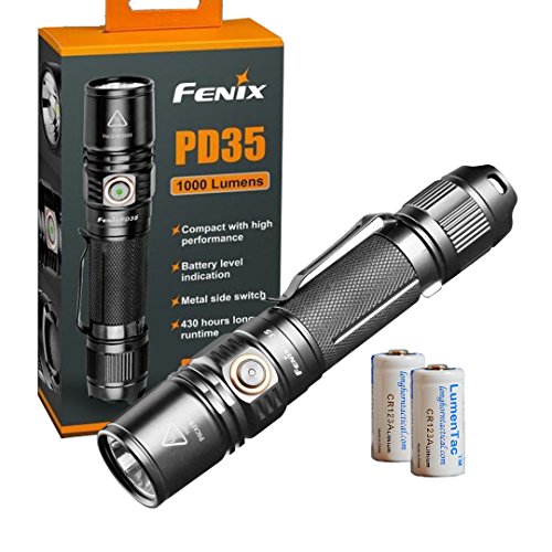Fenix PD35 V2.0 2018 Upgrade 1000 Lumen Flashlight with 2x LumenTac CR123A Batteries