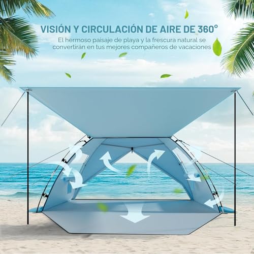 Elegear Beach Tent for 6-8 People, Camping Tent UV Protection UPF 50+ Portable Canopy with Carry Bag Family Beach Shelter for Varar Park Camping Fishing, 260 x 165 x 150 cm, Blue