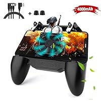 Joyoldelf Mobile Game Controller with 3 Double Elbow Data Cable, Adjustable PUBG Mobile Controller with Phone Cooling Fan and Turnover Triggers for Android & iOS Phones (4000mAh)