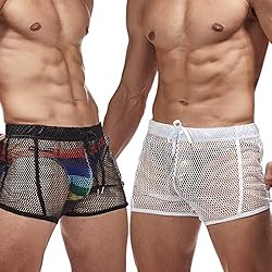 FIROTTII Mens Mesh Shorts Sexy Boxers See Through