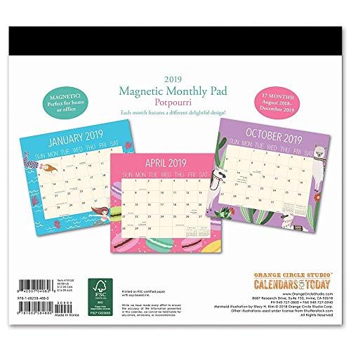 Orange Circle Studio 2019 Magnetic Monthly Calendar Pad, August 2018 - December 2019, Potpourri