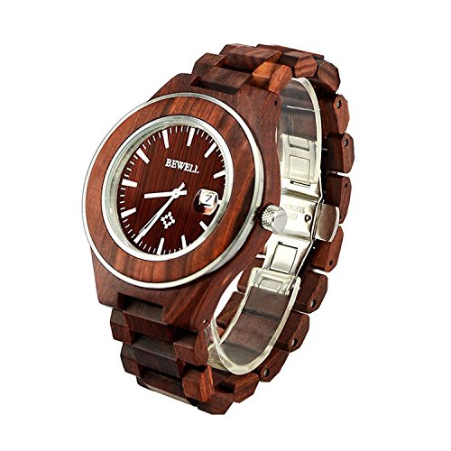 Bewell Men Wood Watch Luminous Date Display Analog Japanese Movement Fashion Unique Wristwatch