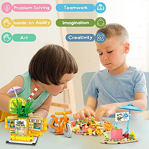 HOGOKIDS Girl STEM Building Toys - 673 PCS Dessert Shop Street View | 2 in 1 STEM Blocks Dream Pink Cake Girls Toy Set | Best Christmas Birthday Gifts for 6 7 8 9 10 11 12 Years Old Girls