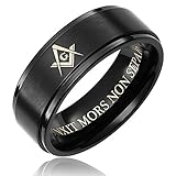 Cavalier Jewelers 8MM Men's Black Titanium Masonic Ring Engraved 