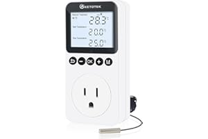 KETOTEK Plug in Thermostat Timer Temperature Controller Outlet with Backlight, Day/Night Thermostat Outlet Plug with Sensor for Reptile Terrarium Greenhouse, Digital Heating Cooling Temperature Switch