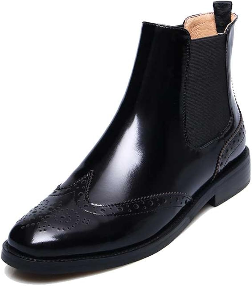 black patent brogue boots