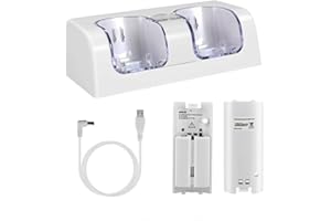 OSTENT Charger Dock Station + 2 Battery Packs Compatible for Nintendo Wii Remote Controller Color White