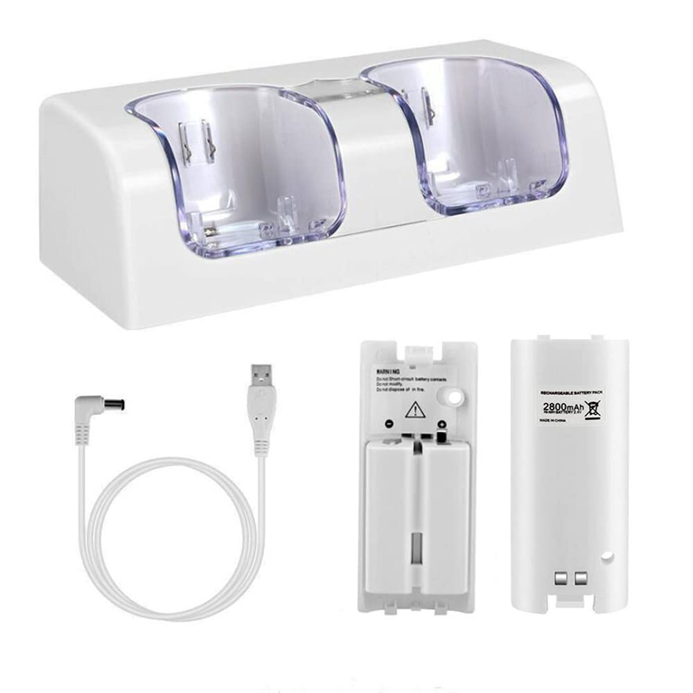 OSTENT Charger Dock Station + 2 Battery Packs Compatible for Nintendo Wii Remote Controller Color White
