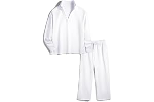 Ainangua Casual 2 Piece Sets for Women V Neck Long Sleeve Tops Wide Leg Pants Workout Outfits Fashion Carmel Travel Set