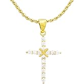 Rosemarie Collections Women's Stunning Religious Cubic Zirconia Crystal Cross Pendant 24K Dipped Gold Rope Chain Necklace, 18" with Anti-tarnish Protection