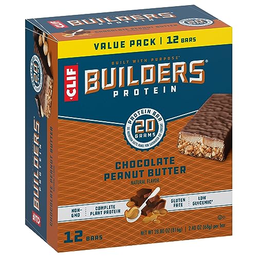 CLIF BUILDERS – CHOCOLATE PEANUT BUTTER FLAVOR – PLANT BASED PROTEIN BARS – GLUTEN FREE – NON-GMO – LOW GLYCEMIC – 20G PROTEIN – 2.4 OZ. (12 PACK)