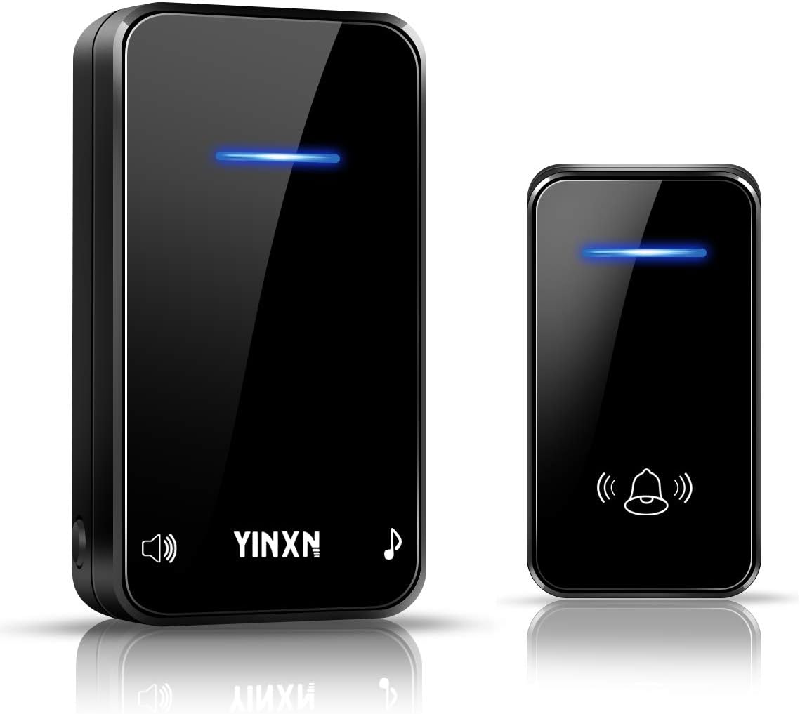 Wireless Doorbell, 1000FT Range Loud Door Bell Wall Plug-in Cordless Door Chime Kit with IP55 Waterproof, 7-Level Volume and 48 Chimes, LED Flash (Black)
