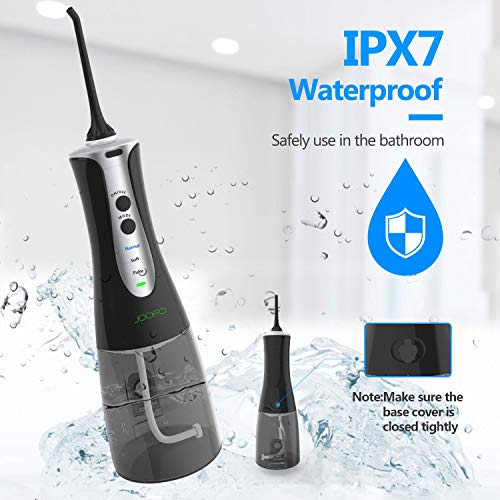 Water Flosser,JOOFO 2019 Newest Cordless Water Flosser Teeth Cleaner for Anti Leakage,3 Modes and 5 Jet Tips,300ML Portable&Rechargeable IPX7 Waterproof Oral Irrigator for Home,Travel,Office (Black)