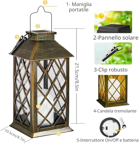 Joycome Outdoor Lanterns 2 Pieces Solar Garden Lantern with Flickering Candles, Solar Lamp Hanging Waterproof Table Lamps for Terrace Balcony Decorations – Copper