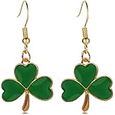 St Patricks Day Earrings for Women,Green Shamrock Clover Dangle Earrings for Women, Lucky Four Leaf Irish Holiday Earrings for Women St. Patrick's Day Accessory