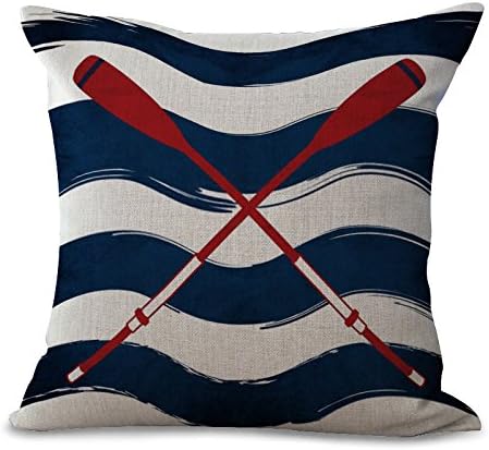 Miracle Dec Double Oars Pattern Linen Polyester Square Sofa Throw Pillow Covers Cushion Cases (18"x18", Navy&Beige&Red)