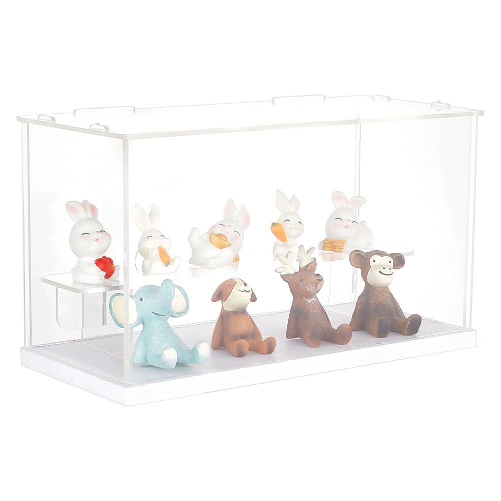 OLYCRAFT 2-Tier Acrylic Display Case - Clear Acrylic Box Case Stand Assemble Countertop Box Storage Cube for Action Figures Collectibles - 26.5x11.5x14.5cm