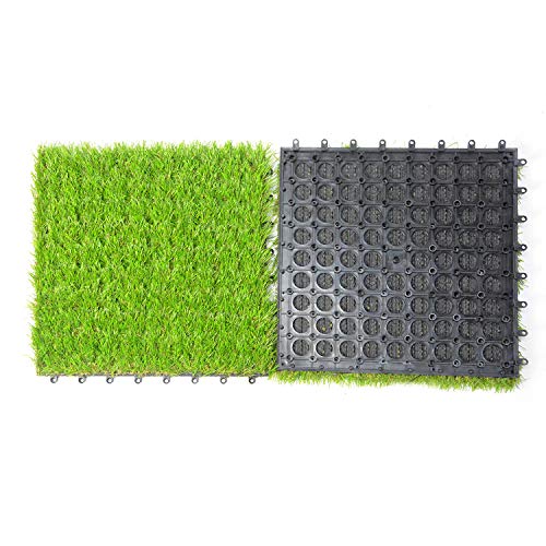 jxgzyy 18 PCS Artificial Grass Turf Tiles Interlocking Faux Grass Self