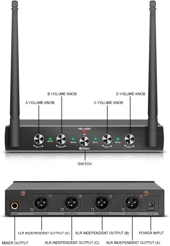 Debra Audio Pro UHF 4 Channel Wireless Microphone System with Cordless Handheld Lavalier Headset Mics, Metal Receiver, Ideal for Karaoke Church Party (with 2 Handheld & 2 Bodypack (A)): Home Audio & Theater