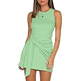 LIYOHON Women's Summer Casual Beach Dress Sleeveless Ruched Tie Tank Bodycon Wrap Mini Dresses