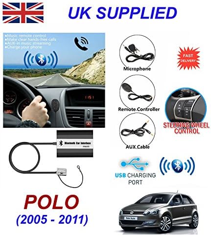 cablesnthings VW POLO Series (2005-2011) Bluetooth Hands Free Phone AUX Input MP3 USB 1.0A Charger Module 12PN