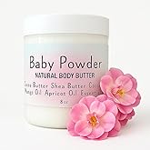 Baby Powder Creamy Whipped Body Butter Nourishing Shea Butter, Cocoa Butter, Coconut Oil, Essential Oils Moisturizer for Body, Feet & Hands Soothes and Softens