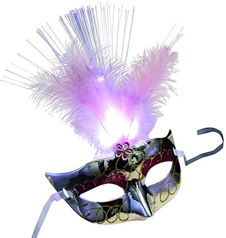 Halloween Prop, WONOUS Women Venetian LED Glowing Shining Fiber Mask Masquerade Fancy Dress Party Princess Feather Masks (Silver)