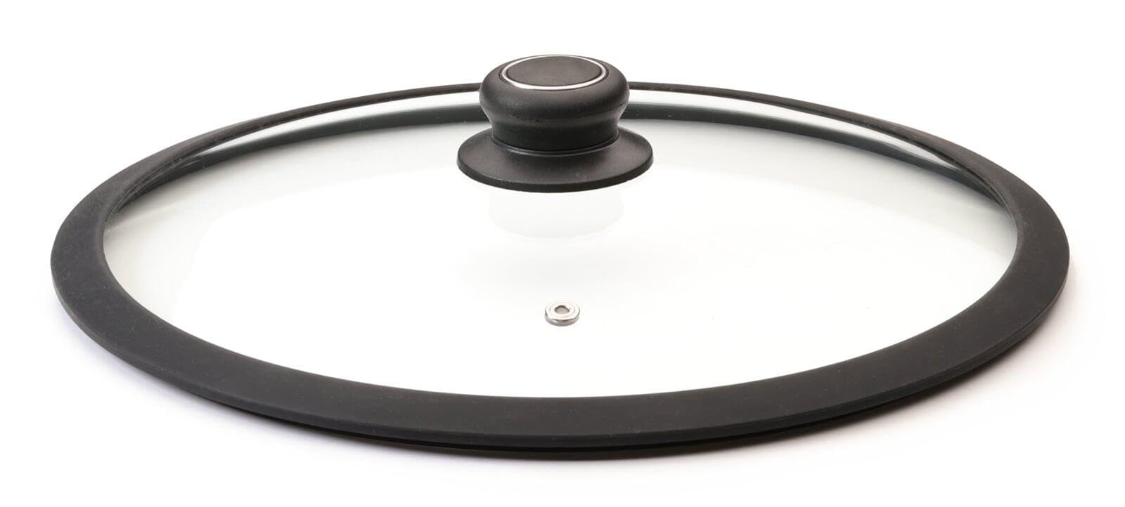 Photo 1 of Black Cube Tempered Glass Cookware Set Lid - 12.5-Inch, Silver Tempered Glass - Fits Pots & Pans Set, Woks & Frying Pans - Silicone Rim with Adjustable Steam Vent