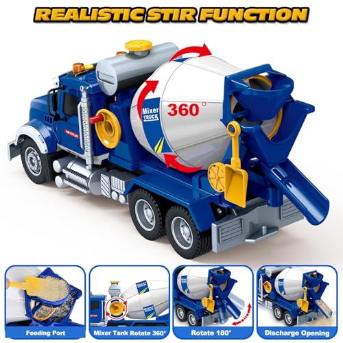 Uniiking® Toddler Trucks Toy, 16" Large Mixer Truck Toy with Lights & Sounds, Truck Vehicle Boy Toy for 3 4 5 6 Year Old Boys, Christmas Birthday Gifts for Boys & Girls