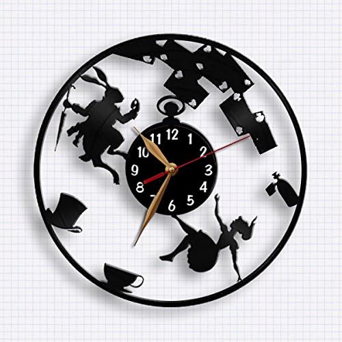 Alice in Wonderland wall clock / Alice down the rabbit hole wall clock 12 inch (30cm) / Laser cut of Vintage Vinyl Record