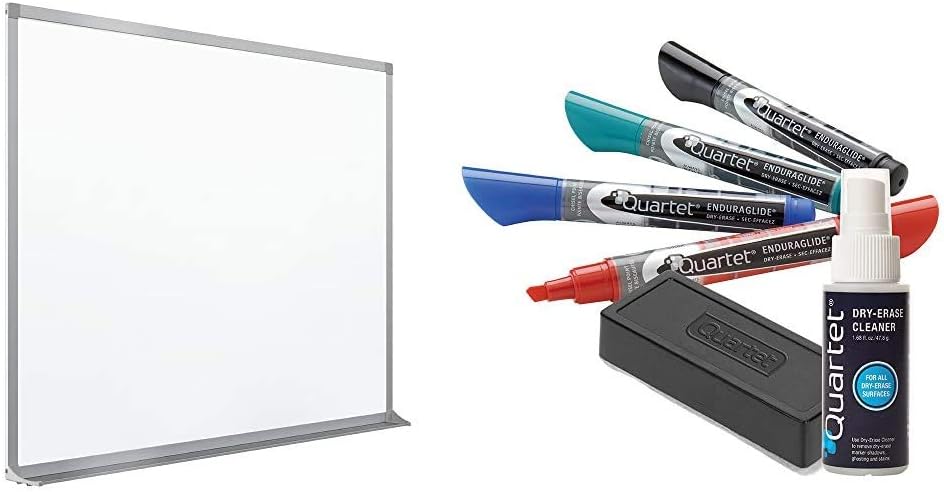 Quartet Porcelain Whiteboard, Magnetic Dry Erase White Board, 4' x 6' & Dry Erase Markers Accessory Kit, 4 Chisel Point EnduraGlide Dry Erase Markers, an Eraser & Cleaning Spray (5001M-4SK)