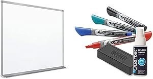 Quartet Porcelain Whiteboard, Magnetic Dry Erase White Board, 4' x 6' & Dry Erase Markers Accessory Kit, 4 Chisel Point EnduraGlide Dry Erase Markers, an Eraser & Cleaning Spray (5001M-4SK)