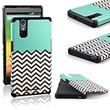 ZTE ZMAX Case, ZTE Z970 Case, RANZ Teal Waves Pattern Desgin with Black Hard Impact Dual Layer Shockproof Bumper Case For ZTE ZMAX Z970 (T-Mobile)