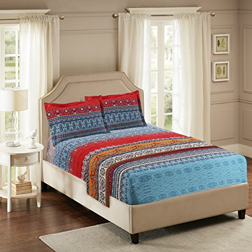 HNNSI 4 Pieces Bohemia Duvet Cover and Fitted Sheet Set King Size